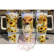 Load image into Gallery viewer, Highland Cow and Sunflowers Tumbler