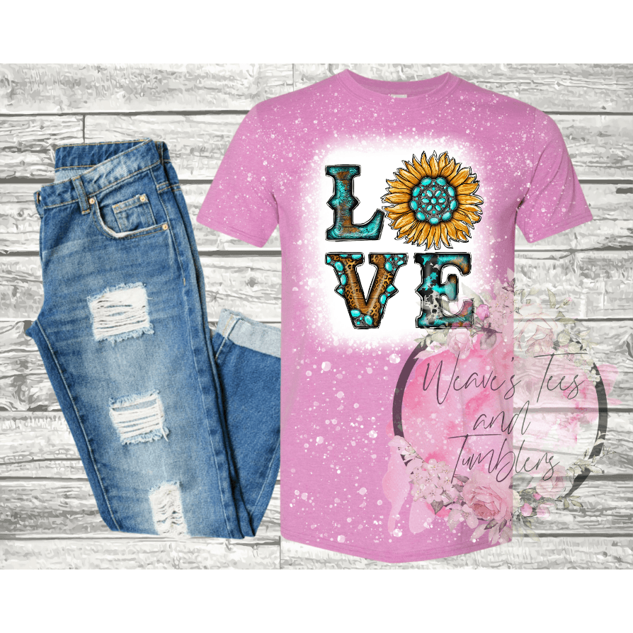 Love Sunflower Bleached Tshirt - RoseCreationsLLC