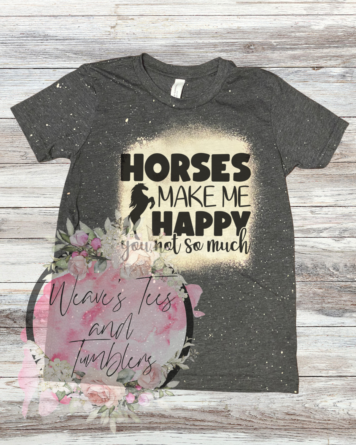 BC Youth Unisex Jersey Horses make me happy Bleached T-Shirt